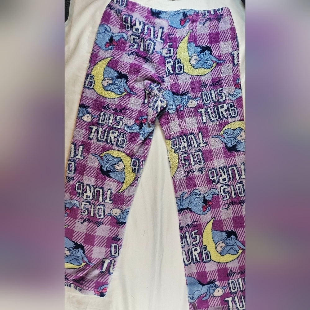 Disney Womens Purple Plaid Eeyore Fleece Elastic Waist Pajama Pants Size Medium - Picture 10 of 12
